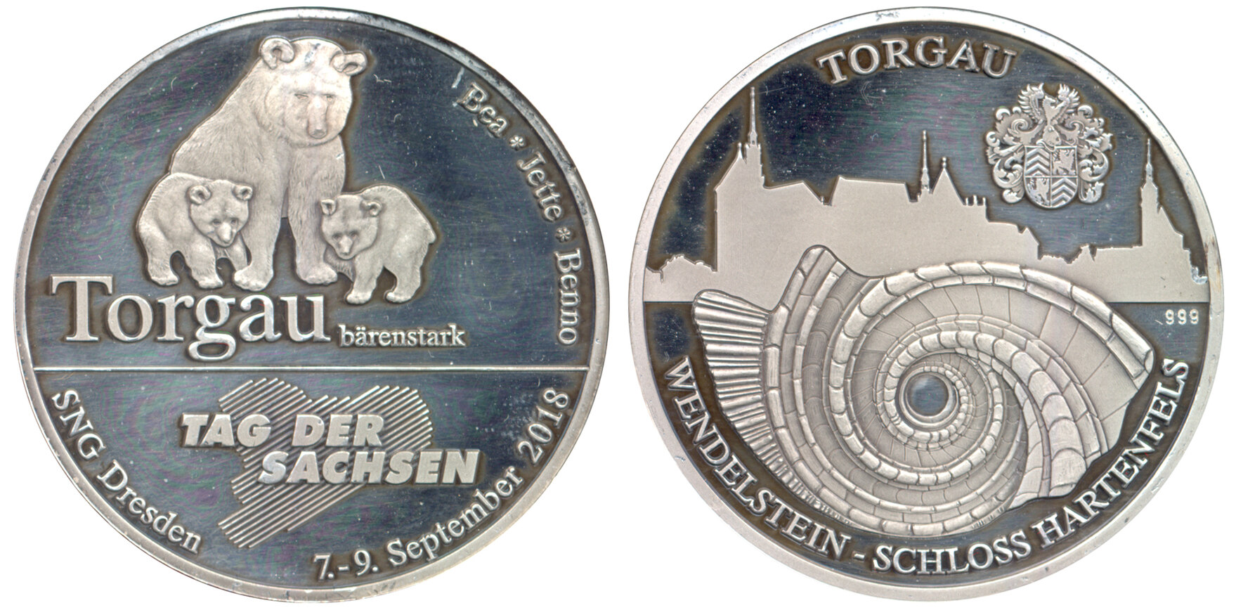 Medaille: Vorderseite mit drei Bären, Rückseite mit Stadtkulisse und dem Wendelstein